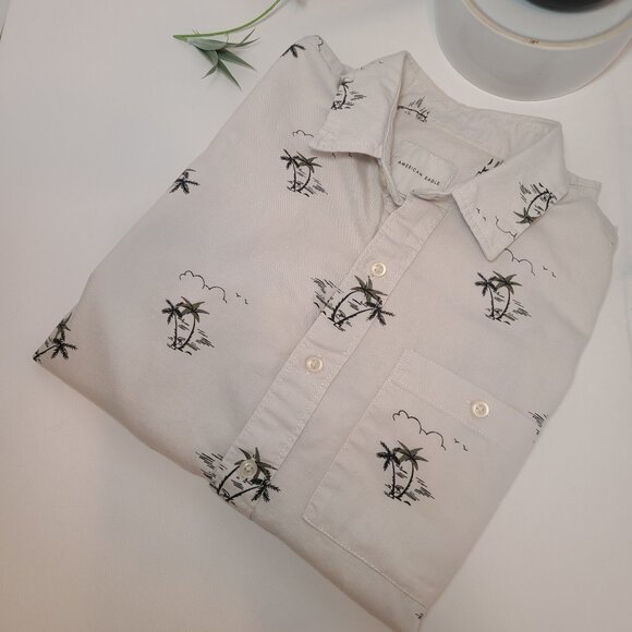 American Eagle Palm Tree Print Button-Up Shirt - Men's Small - Picture 2 of 13